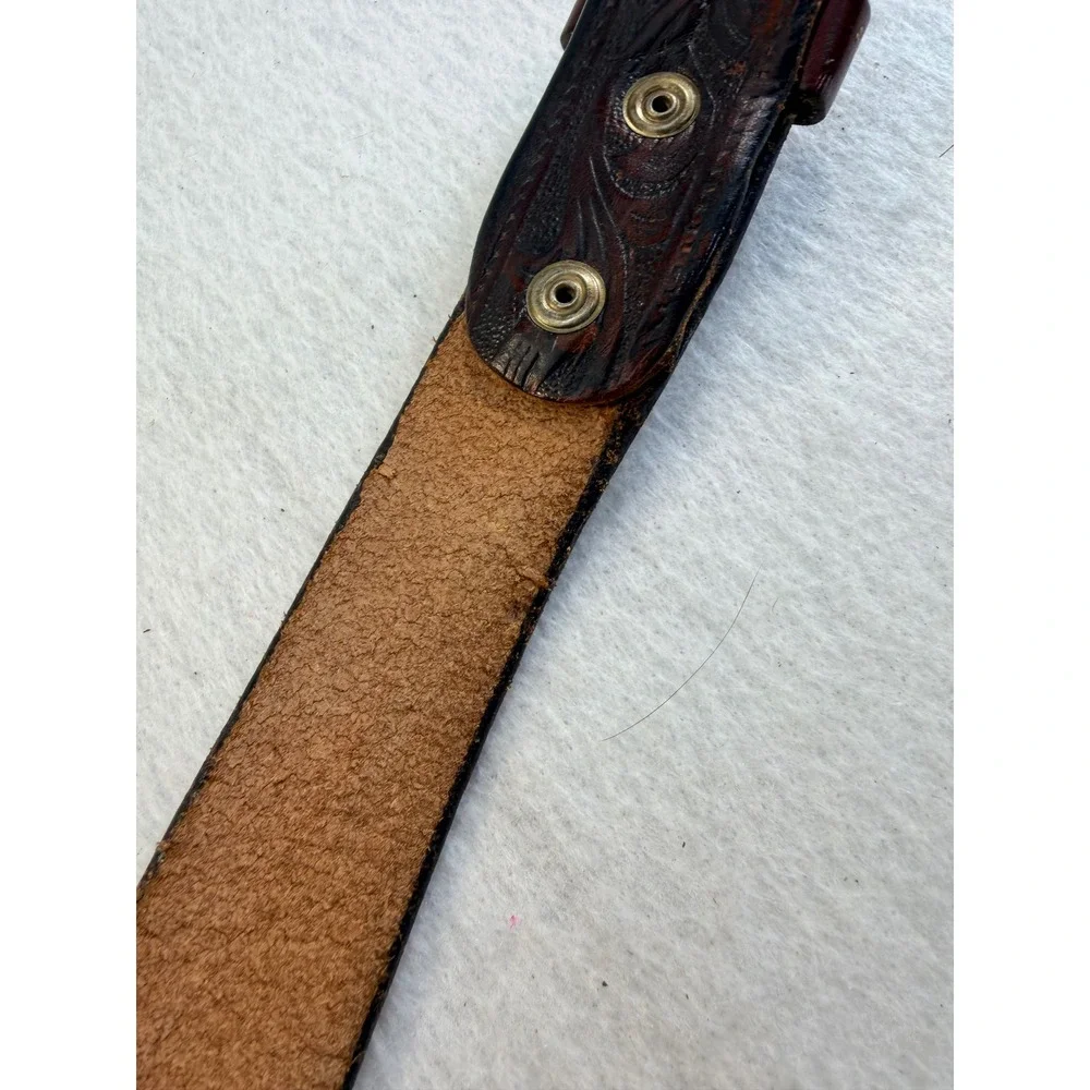 Vintage Mens Brown Tooled Leather Western Belt Strap Floral Scroll 1.5 Inch Wide